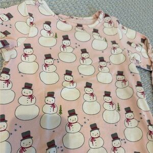 Pink Chicken Snowman Print Kids Pajama Set